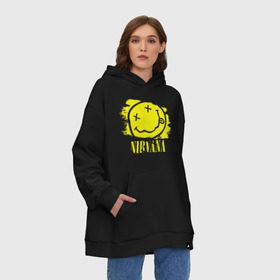 Худи SuperOversize хлопок с принтом смайл NIRVANA , 70% хлопок, 30% полиэстер, мягкий начес внутри | карман-кенгуру, эластичная резинка на манжетах и по нижней кромке, двухслойный капюшон
 | kurt cobain | nirvana | rock | курт кобейн | нирвана | рожица | рок | смайл | смайлик | улыбка