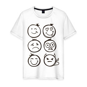 Мужская футболка хлопок с принтом Эмоции , 100% хлопок | прямой крой, круглый вырез горловины, длина до линии бедер, слегка спущенное плечо. | Тематика изображения на принте: смайл | смайлик | смайлики | смайлы | эмоции