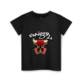 Детская футболка хлопок с принтом Чикаго Булс Danger Chicago Bulls , 100% хлопок | круглый вырез горловины, полуприлегающий силуэт, длина до линии бедер | chicago bulls | swag | булс danger | бык | чикаго