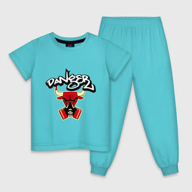 Детская пижама хлопок с принтом Чикаго Булс Danger Chicago Bulls , 100% хлопок |  брюки и футболка прямого кроя, без карманов, на брюках мягкая резинка на поясе и по низу штанин
 | chicago bulls | swag | булс danger | бык | чикаго