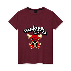 Женская футболка хлопок с принтом Чикаго Булс Danger Chicago Bulls , 100% хлопок | прямой крой, круглый вырез горловины, длина до линии бедер, слегка спущенное плечо | chicago bulls | swag | булс danger | бык | чикаго