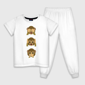 Детская пижама хлопок с принтом Не вижу, не слышу, не скажу , 100% хлопок |  брюки и футболка прямого кроя, без карманов, на брюках мягкая резинка на поясе и по низу штанин
 | emojin | обезьяны | эмоджин