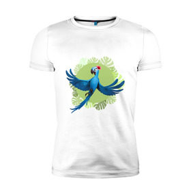 Мужская футболка премиум с принтом Жемчужинка , 92% хлопок, 8% лайкра | приталенный силуэт, круглый вырез ворота, длина до линии бедра, короткий рукав | Тематика изображения на принте: ара | жемчужинка | мультик | мяльтяшки | птица | рио | рио 2 | синий попугай