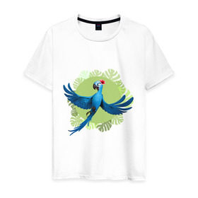 Мужская футболка хлопок с принтом Жемчужинка , 100% хлопок | прямой крой, круглый вырез горловины, длина до линии бедер, слегка спущенное плечо. | ара | жемчужинка | мультик | мяльтяшки | птица | рио | рио 2 | синий попугай
