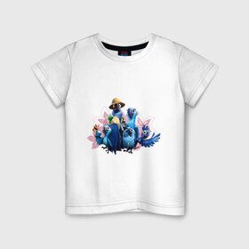 Детская футболка хлопок с принтом Семья попугаев , 100% хлопок | круглый вырез горловины, полуприлегающий силуэт, длина до линии бедер | 