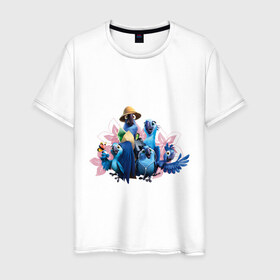 Мужская футболка хлопок с принтом Семья попугаев , 100% хлопок | прямой крой, круглый вырез горловины, длина до линии бедер, слегка спущенное плечо. | 