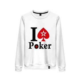 Женский свитшот хлопок с принтом Я люблю покер , 100% хлопок | прямой крой, круглый вырез, на манжетах и по низу широкая трикотажная резинка  | звезда | игры | карты | покер | я люблю