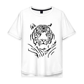 Мужская футболка хлопок Oversize с принтом Величественный тигр , 100% хлопок | свободный крой, круглый ворот, “спинка” длиннее передней части | величественный тигр | животные | полосы | хищник
