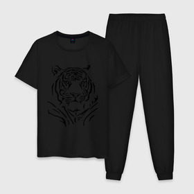 Мужская пижама хлопок с принтом Величественный тигр , 100% хлопок | брюки и футболка прямого кроя, без карманов, на брюках мягкая резинка на поясе и по низу штанин
 | величественный тигр | животные | полосы | хищник