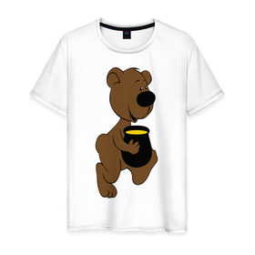 Мужская футболка хлопок с принтом Мишка с медом , 100% хлопок | прямой крой, круглый вырез горловины, длина до линии бедер, слегка спущенное плечо. | животные | мед | медвежонок | мишка | мишка с медом