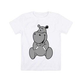 Детская футболка хлопок с принтом Бегемотик , 100% хлопок | круглый вырез горловины, полуприлегающий силуэт, длина до линии бедер | Тематика изображения на принте: бегемотик | болото | животные