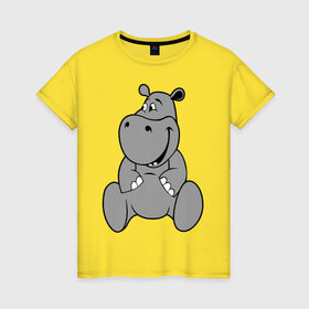 Женская футболка хлопок с принтом Бегемотик , 100% хлопок | прямой крой, круглый вырез горловины, длина до линии бедер, слегка спущенное плечо | бегемотик | болото | животные