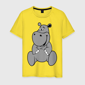 Мужская футболка хлопок с принтом Бегемотик , 100% хлопок | прямой крой, круглый вырез горловины, длина до линии бедер, слегка спущенное плечо. | бегемотик | болото | животные