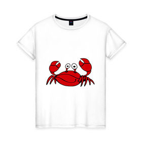 Женская футболка хлопок с принтом Краб , 100% хлопок | прямой крой, круглый вырез горловины, длина до линии бедер, слегка спущенное плечо | еда | животные | краб | море | пляж | рак