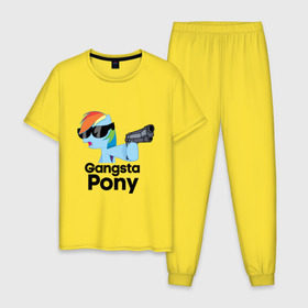 Мужская пижама хлопок с принтом Gangsta pony , 100% хлопок | брюки и футболка прямого кроя, без карманов, на брюках мягкая резинка на поясе и по низу штанин
 | gangsta pony | my little pony | pony | брони | ганста пони | оружие | очки | пистолет | пони