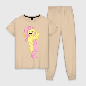 Женская пижама хлопок с принтом Пони троллфейс , 100% хлопок | брюки и футболка прямого кроя, без карманов, на брюках мягкая резинка на поясе и по низу штанин | my little pony | pony | брони | пони | пони троллфейс | тролл