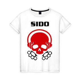 Женская футболка хлопок с принтом Sido , 100% хлопок | прямой крой, круглый вырез горловины, длина до линии бедер, слегка спущенное плечо | sido | кости | музыка | наушники | черепа