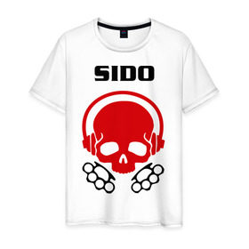 Мужская футболка хлопок с принтом Sido , 100% хлопок | прямой крой, круглый вырез горловины, длина до линии бедер, слегка спущенное плечо. | sido | кости | музыка | наушники | черепа