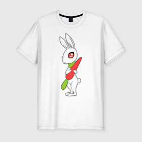 Мужская футболка премиум с принтом Зайка с морковкой , 92% хлопок, 8% лайкра | приталенный силуэт, круглый вырез ворота, длина до линии бедра, короткий рукав | животны | зайка с морковкой | займа | заяц | милый | морковка