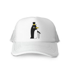 Кепка тракер с сеткой с принтом Пингвин в шляпе , трикотажное полотно; задняя часть — сетка | длинный козырек, универсальный размер, пластиковая застежка | животные | лед | пингвин в шляпе | трость.снег | шляпа