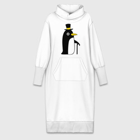 Платье удлиненное хлопок с принтом Пингвин в шляпе ,  |  | животные | лед | пингвин в шляпе | трость.снег | шляпа