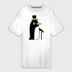 Платье-футболка хлопок с принтом Пингвин в шляпе ,  |  | животные | лед | пингвин в шляпе | трость.снег | шляпа
