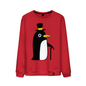 Мужской свитшот хлопок с принтом Пингвин в шляпе , 100% хлопок |  | животные | лед | пингвин в шляпе | трость.снег | шляпа
