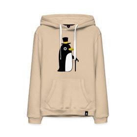 Мужская толстовка хлопок с принтом Пингвин в шляпе , френч-терри, мягкий теплый начес внутри (100% хлопок) | карман-кенгуру, эластичные манжеты и нижняя кромка, капюшон с подкладом и шнурком | животные | лед | пингвин в шляпе | трость.снег | шляпа