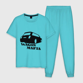 Мужская пижама хлопок с принтом WAGON MAFIA , 100% хлопок | брюки и футболка прямого кроя, без карманов, на брюках мягкая резинка на поясе и по низу штанин
 | Тематика изображения на принте: дрифт