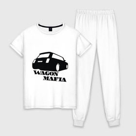 Женская пижама хлопок с принтом WAGON MAFIA , 100% хлопок | брюки и футболка прямого кроя, без карманов, на брюках мягкая резинка на поясе и по низу штанин | дрифт