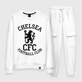 Женский костюм хлопок с принтом Chelsea FC , 100% хлопок | на свитшоте круглая горловина, мягкая резинка по низу. Брюки заужены к низу, на них два вида карманов: два 