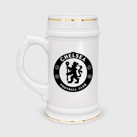 Кружка пивная с принтом Chelsea logo ,  керамика (Материал выдерживает высокую температуру, стоит избегать резкого перепада температур) |  объем 630 мл | 1905 | chelsea | chelsea logo | fc | footbal club | лого | логотип | спорт | футбол | футбольный клуб | челси
