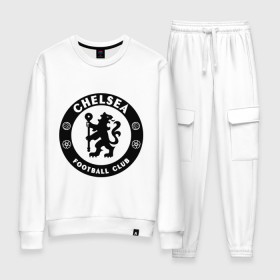 Женский костюм хлопок с принтом Chelsea logo , 100% хлопок | на свитшоте круглая горловина, мягкая резинка по низу. Брюки заужены к низу, на них два вида карманов: два 