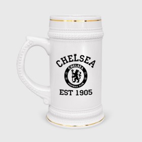 Кружка пивная с принтом Chelsea 1905 ,  керамика (Материал выдерживает высокую температуру, стоит избегать резкого перепада температур) |  объем 630 мл | 1905 | chelsea | chelsea logo | fc | footbal club | лого | логотип | спорт | футбол | футбольный клуб | челси