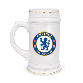 Кружка пивная с принтом Chelsea logo ,  керамика (Материал выдерживает высокую температуру, стоит избегать резкого перепада температур) |  объем 630 мл | 1905 | chelsea | chelsea logo | fc | footbal club | лого | логотип | спорт | футбол | футбольный клуб | челси