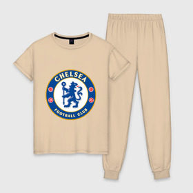 Женская пижама хлопок с принтом Chelsea logo , 100% хлопок | брюки и футболка прямого кроя, без карманов, на брюках мягкая резинка на поясе и по низу штанин | 1905 | chelsea | chelsea logo | fc | footbal club | лого | логотип | спорт | футбол | футбольный клуб | челси