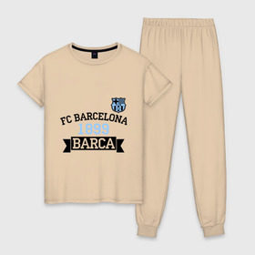 Женская пижама хлопок с принтом Barca , 100% хлопок | брюки и футболка прямого кроя, без карманов, на брюках мягкая резинка на поясе и по низу штанин | barcelona | fc | fc barcelona | footbal club | барселона | лого | логотип | спорт | футбол | футбольный клуб