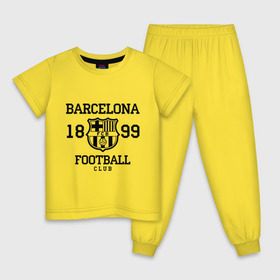 Детская пижама хлопок с принтом Barcelona 1899 , 100% хлопок |  брюки и футболка прямого кроя, без карманов, на брюках мягкая резинка на поясе и по низу штанин
 | Тематика изображения на принте: barcelona | fc | fc barcelona | footbal club | барселона | лого | логотип | спорт | футбол | футбольный клуб