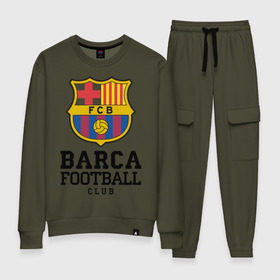 Женский костюм хлопок с принтом Barcelona FC , 100% хлопок | на свитшоте круглая горловина, мягкая резинка по низу. Брюки заужены к низу, на них два вида карманов: два 