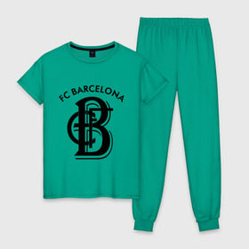Женская пижама хлопок с принтом FC Barcelona , 100% хлопок | брюки и футболка прямого кроя, без карманов, на брюках мягкая резинка на поясе и по низу штанин | barcelona | fc | fc barcelona | footbal club | барселона | лого | логотип | спорт | футбол | футбольный клуб