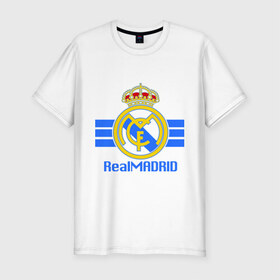 Мужская футболка премиум с принтом Real Madrid , 92% хлопок, 8% лайкра | приталенный силуэт, круглый вырез ворота, длина до линии бедра, короткий рукав | 1902 | fc | footbal club | real madrid | лого | логотип | реал мадрид | спорт | футбол | футбольный клуб