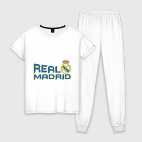 Женская пижама хлопок с принтом Real Madrid , 100% хлопок | брюки и футболка прямого кроя, без карманов, на брюках мягкая резинка на поясе и по низу штанин | 1902 | fc | footbal club | real madrid | лого | логотип | реал мадрид | спорт | футбол | футбольный клуб
