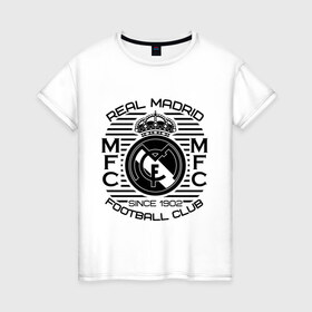Женская футболка хлопок с принтом Real Madrid , 100% хлопок | прямой крой, круглый вырез горловины, длина до линии бедер, слегка спущенное плечо | 1902 | fc | footbal club | real madrid | лого | логотип | реал мадрид | спорт | футбол | футбольный клуб