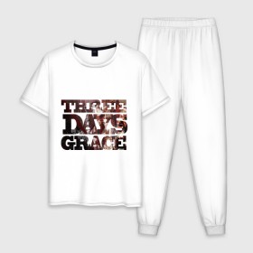 Мужская пижама хлопок с принтом Three days grace (dark) , 100% хлопок | брюки и футболка прямого кроя, без карманов, на брюках мягкая резинка на поясе и по низу штанин
 | three days grace