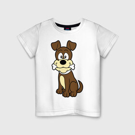Детская футболка хлопок с принтом Собачка , 100% хлопок | круглый вырез горловины, полуприлегающий силуэт, длина до линии бедер | Тематика изображения на принте: веселая. косточка | собака