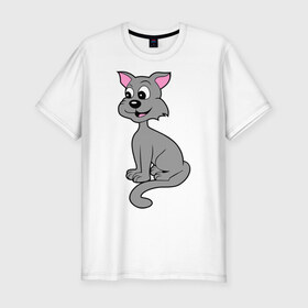Мужская футболка премиум с принтом Веселый кот , 92% хлопок, 8% лайкра | приталенный силуэт, круглый вырез ворота, длина до линии бедра, короткий рукав | 