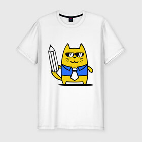 Мужская футболка премиум с принтом Деловой котик , 92% хлопок, 8% лайкра | приталенный силуэт, круглый вырез ворота, длина до линии бедра, короткий рукав | бизнесмен | карандаш | кот