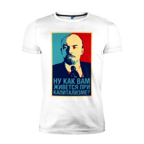 Мужская футболка премиум с принтом Ленин , 92% хлопок, 8% лайкра | приталенный силуэт, круглый вырез ворота, длина до линии бедра, короткий рукав | retro | ленин | ретро | союз | ссср