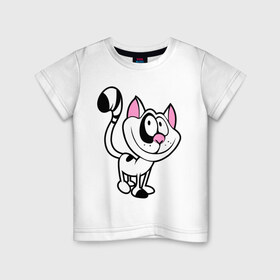 Детская футболка хлопок с принтом Кот , 100% хлопок | круглый вырез горловины, полуприлегающий силуэт, длина до линии бедер | веселый | довольный | кот | кошка | пятнистый
