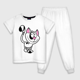 Детская пижама хлопок с принтом Кот , 100% хлопок |  брюки и футболка прямого кроя, без карманов, на брюках мягкая резинка на поясе и по низу штанин
 | веселый | довольный | кот | кошка | пятнистый